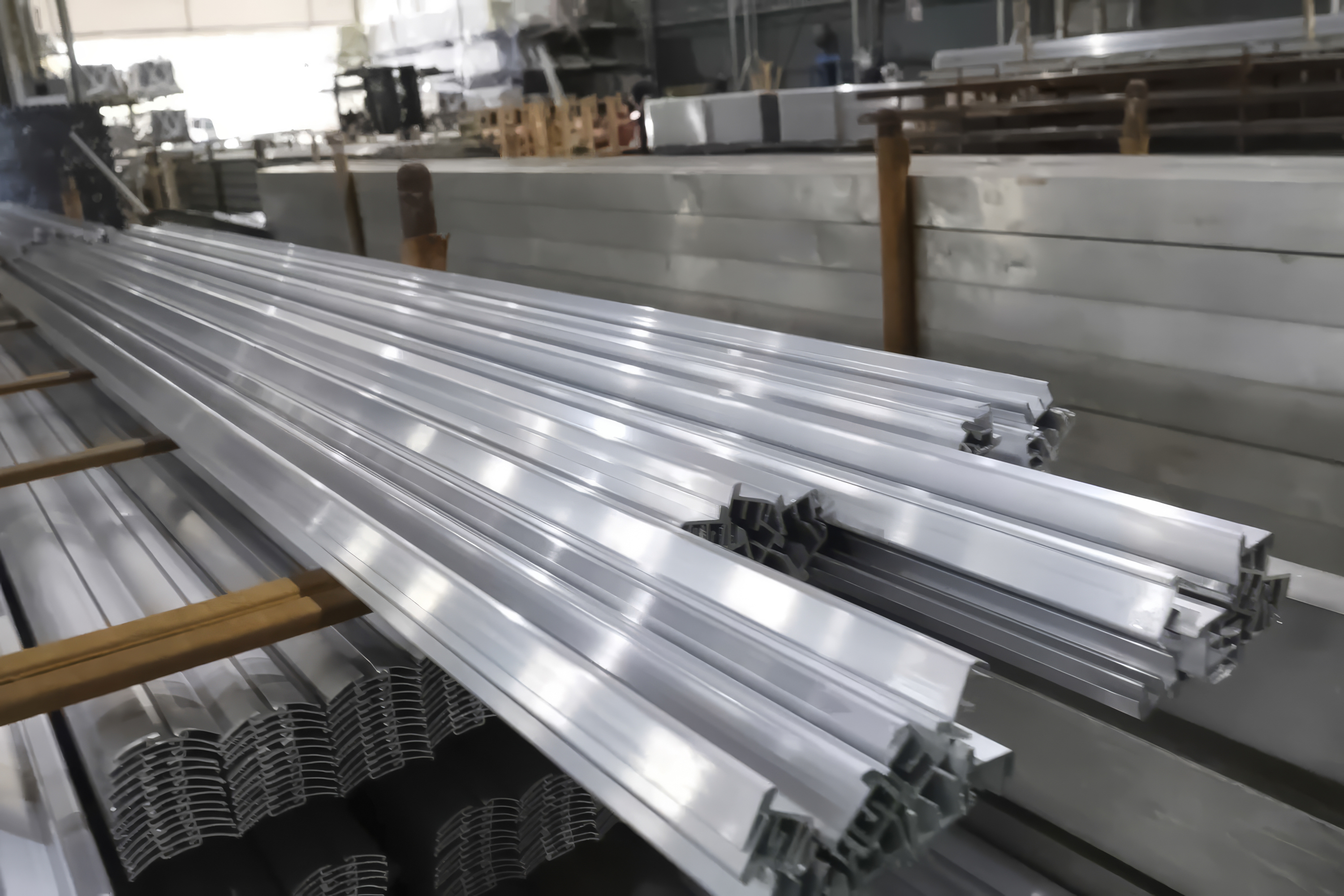 Aluminum pipe square and mounting angles. Warehouse and transportation of aluminum metal products